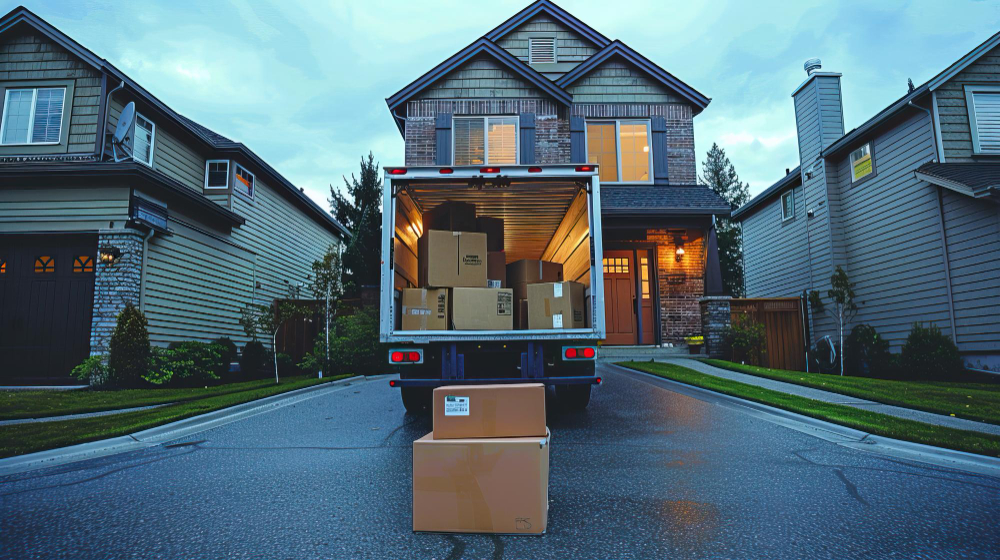 Professional movers in a Denver neighborhood.